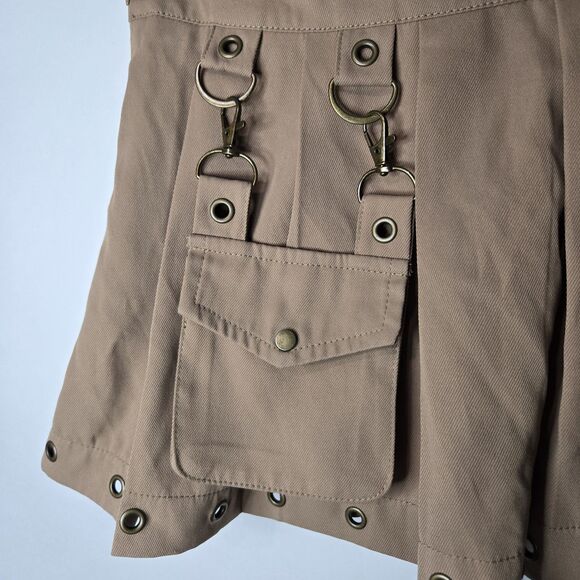 Romwe Brown Mini Kilt Grunge Medium - Picture 2 of 5